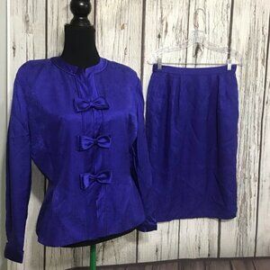 Adrianna Papell Purple Silk Skirt Suit Size 10